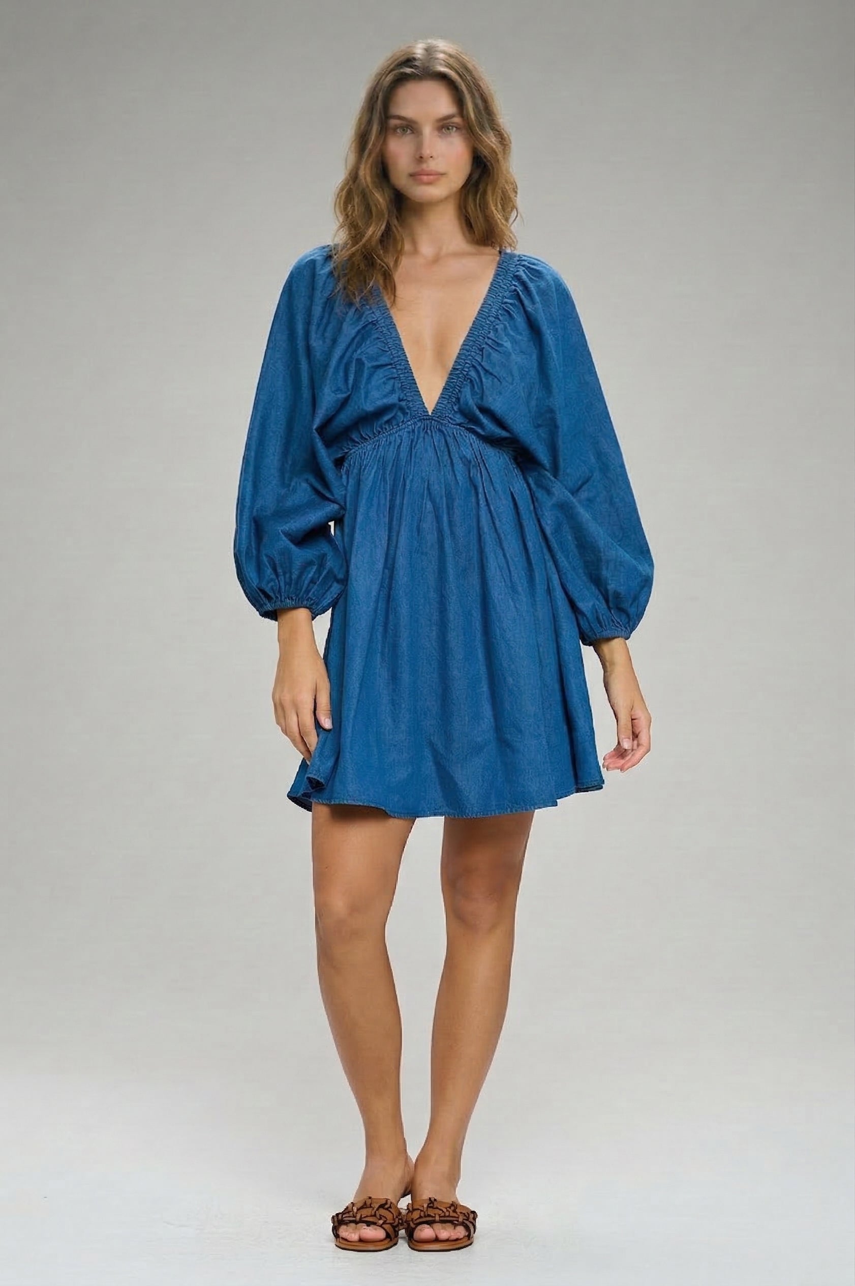 Azure Chambray Short Dress, Azure Chambray Short, women's dress, resortwear style, feminine boutique style by Meet Me in Santorini