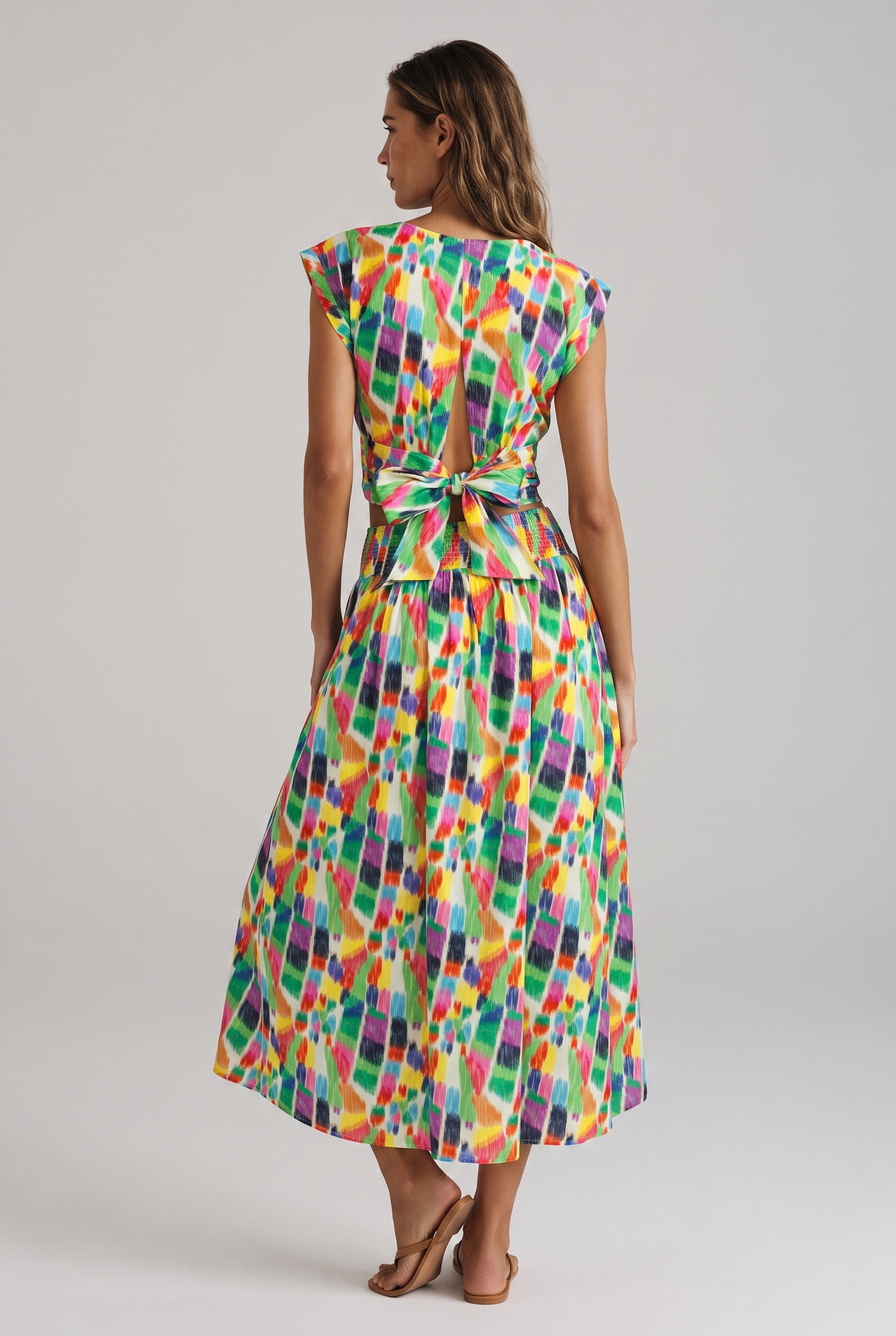 Rainbow Strokes Printed Crop Top & Midi Skirt Set