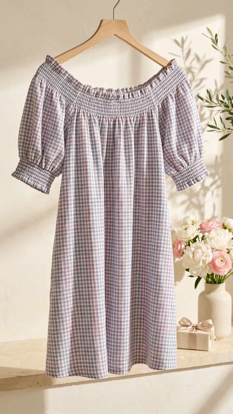 Aegean Plaid Dress, Aegean Plaid, women's dress, resortwear style, feminine boutique style by Meet Me in Santorini