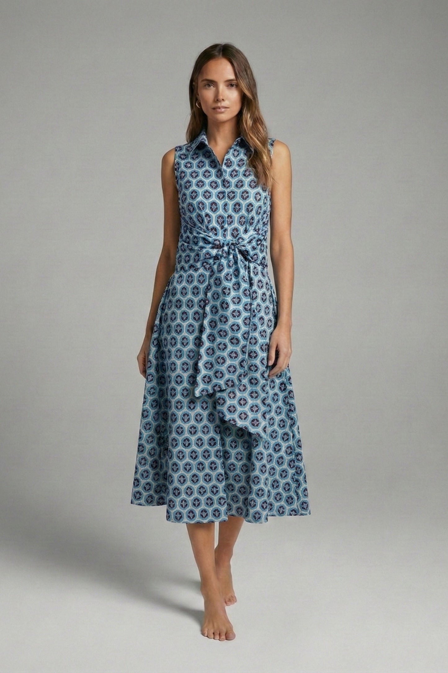 Mod Bloom Tie-Waist Midi Dress