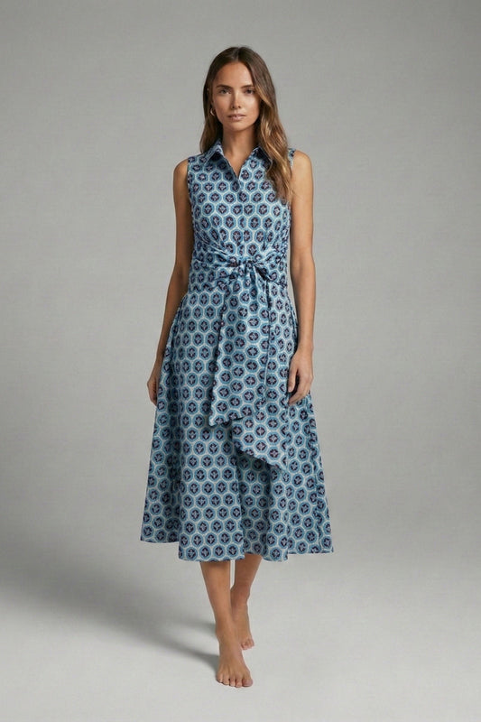 Mod Bloom Tie-Waist Midi Dress