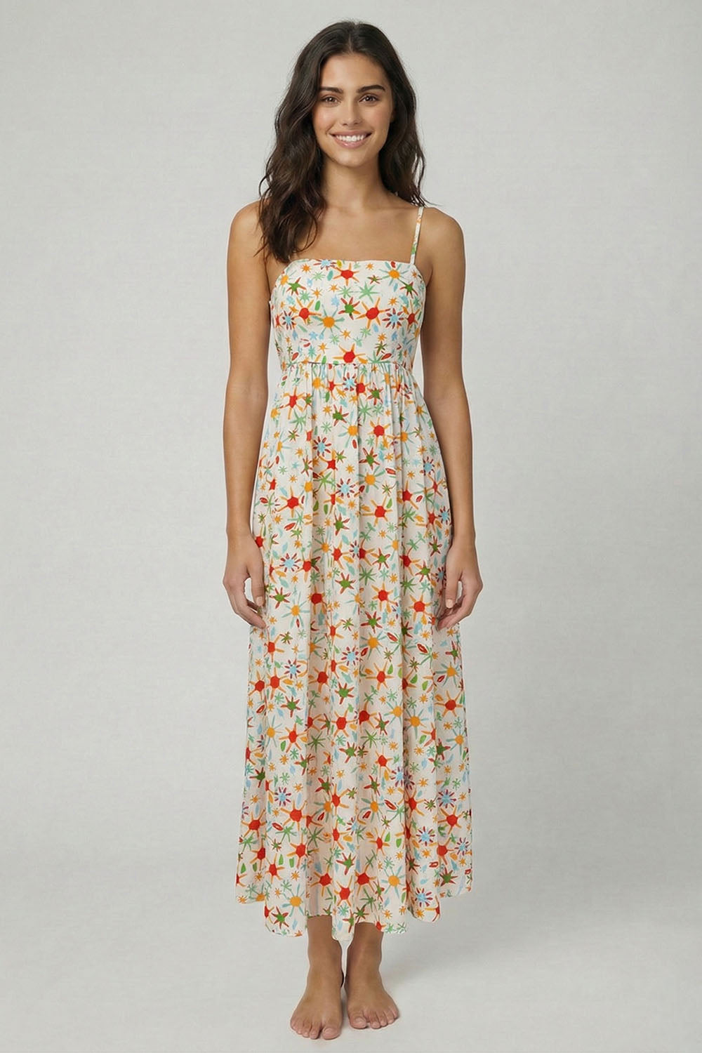 Aegean Daisy Maxi Dress, Aegean Daisy, women's maxi dress, abstract print, resortwear style, sleeveless silhouette by Meet Me in Santorini