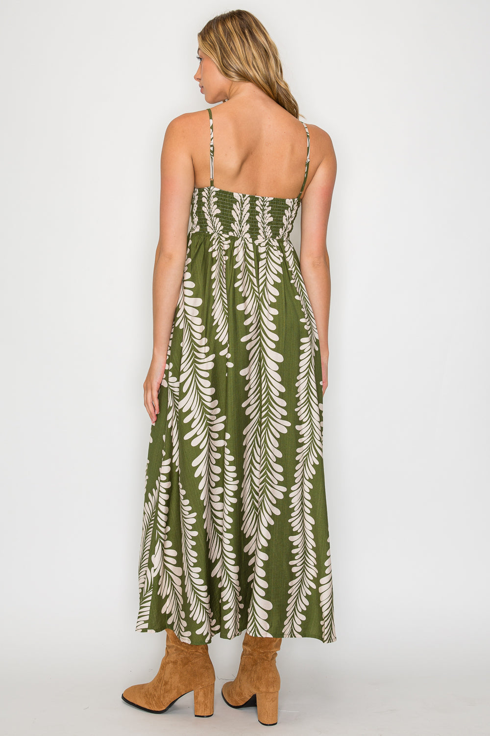 Leaf Cascade Botanical Print Maxi Dress