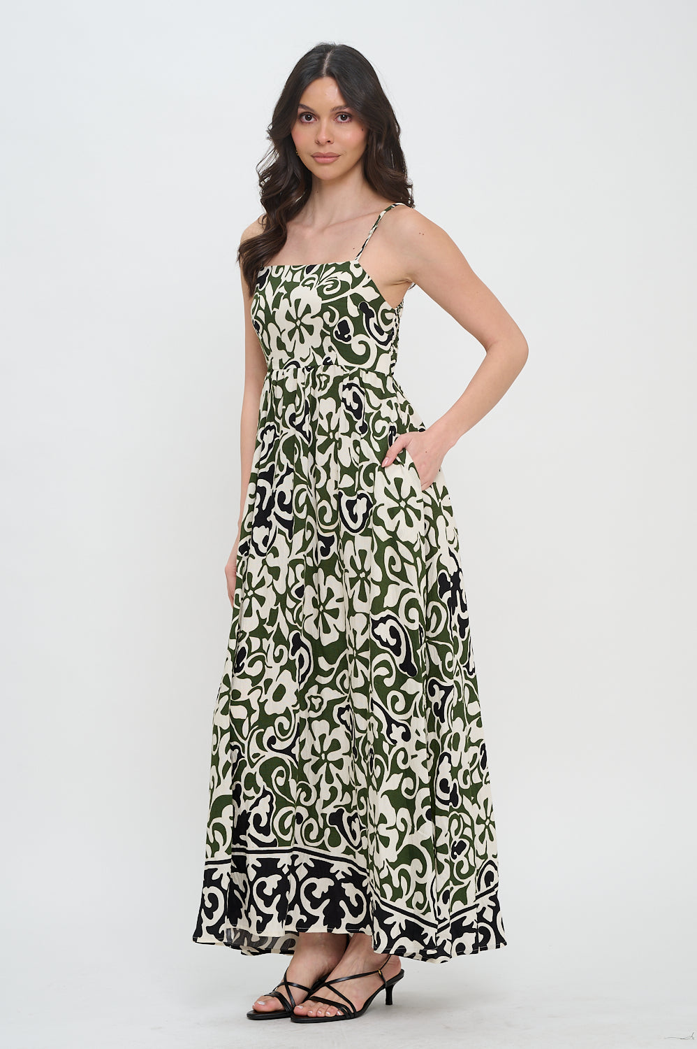 Olive Scroll Maxi Dress