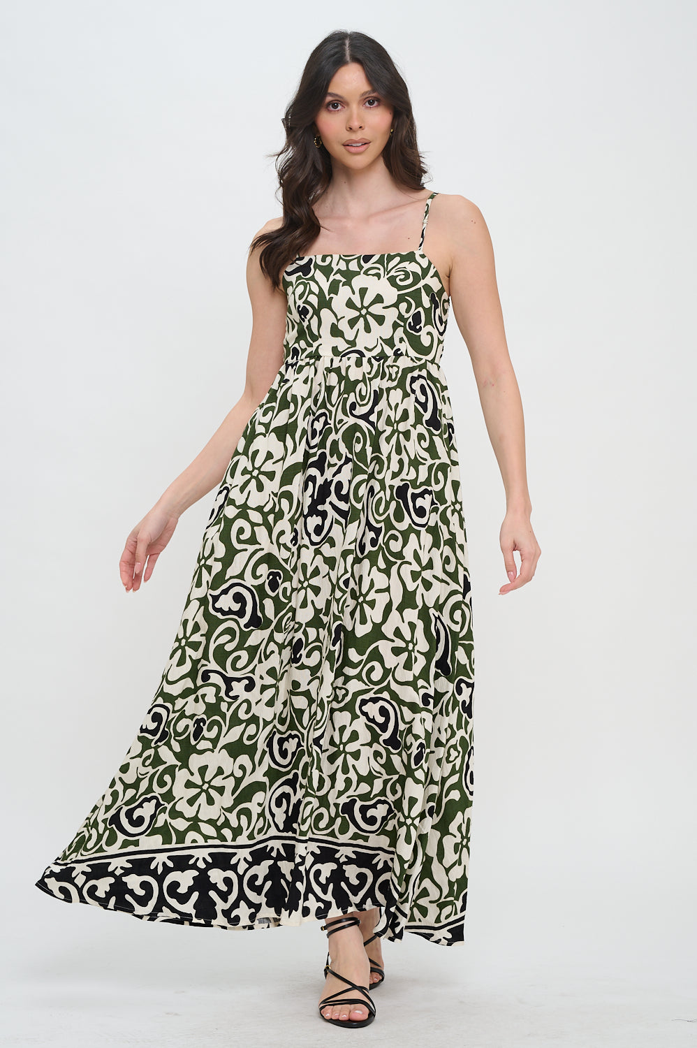 Olive Scroll Maxi Dress