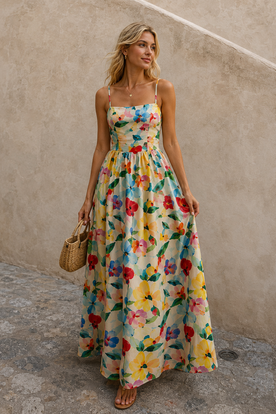 Watercolor Garden Smocked Maxi Dress