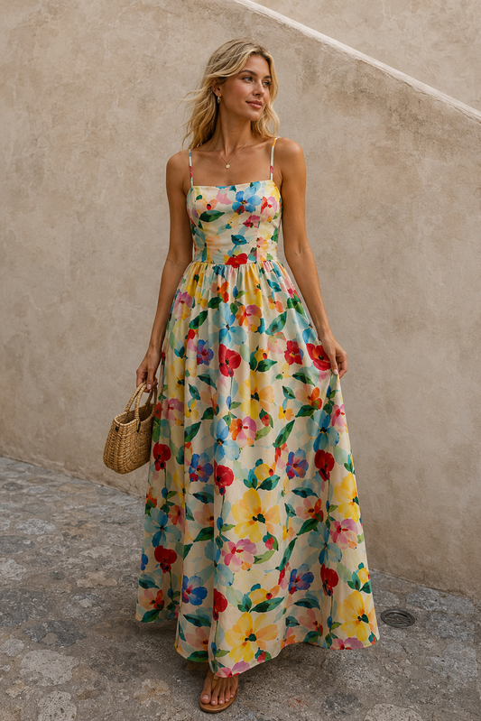 Watercolor Garden Smocked Maxi Dress