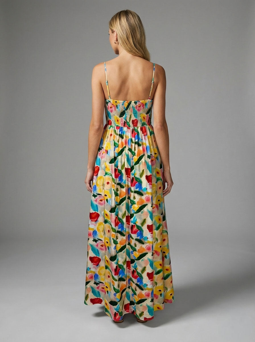 Watercolor Garden Smocked Maxi Dress
