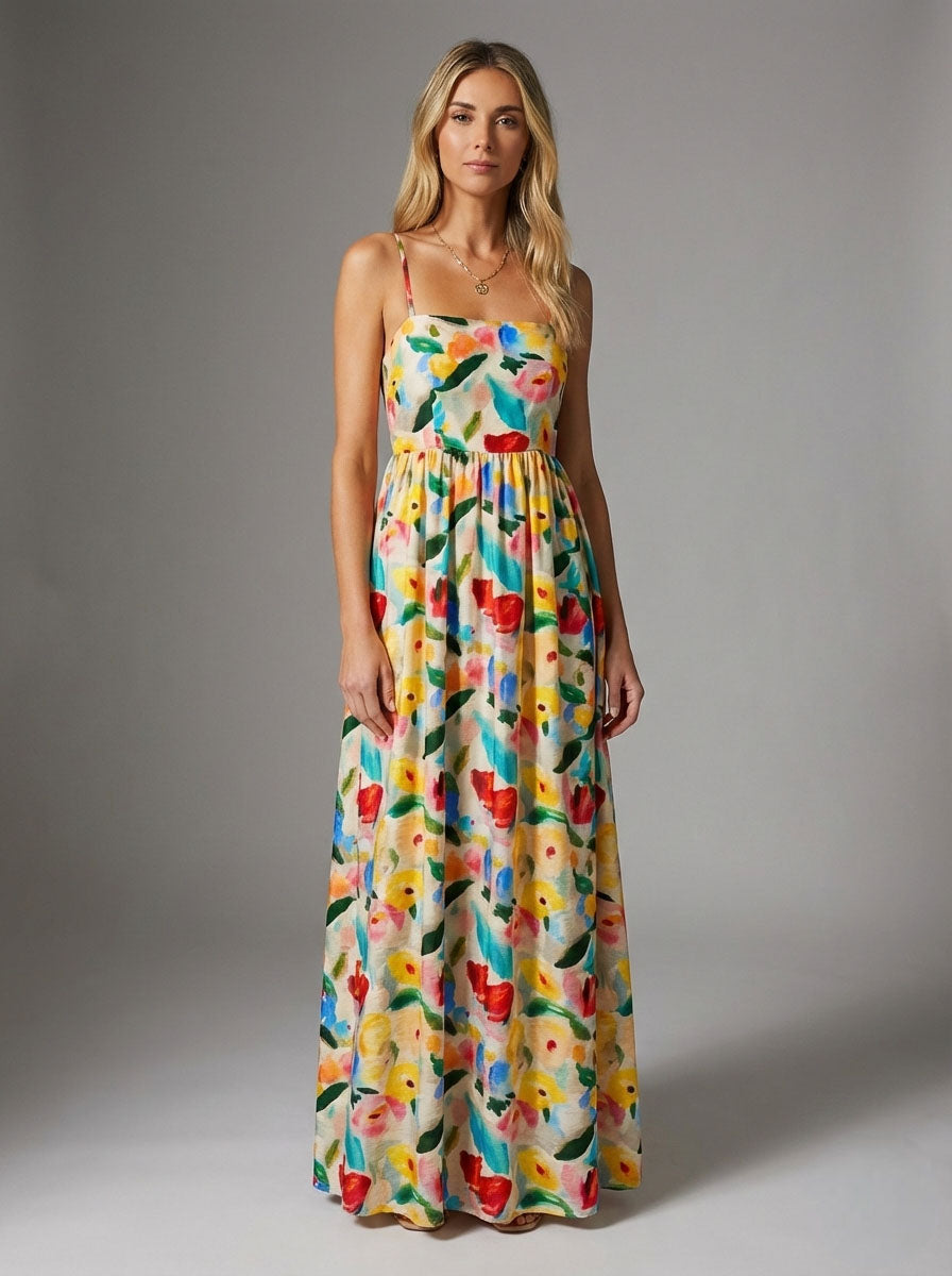 Watercolor Garden Smocked Maxi Dress