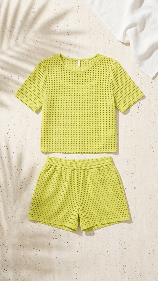 Lemon Honeycomb Set, Lemon Honeycomb, women's matching set, resortwear style, feminine boutique style by Meet Me in Santorini