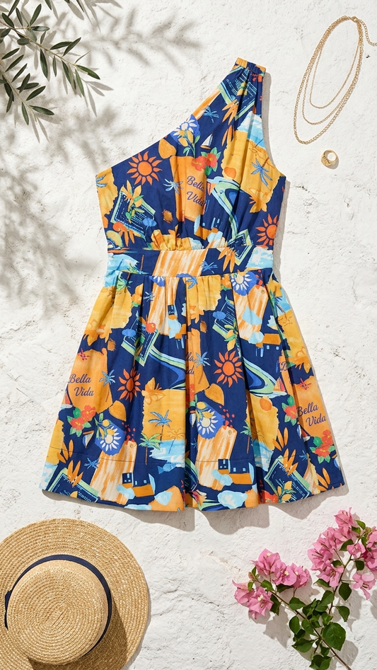 Mediterranean Escape One Shoulder Dress