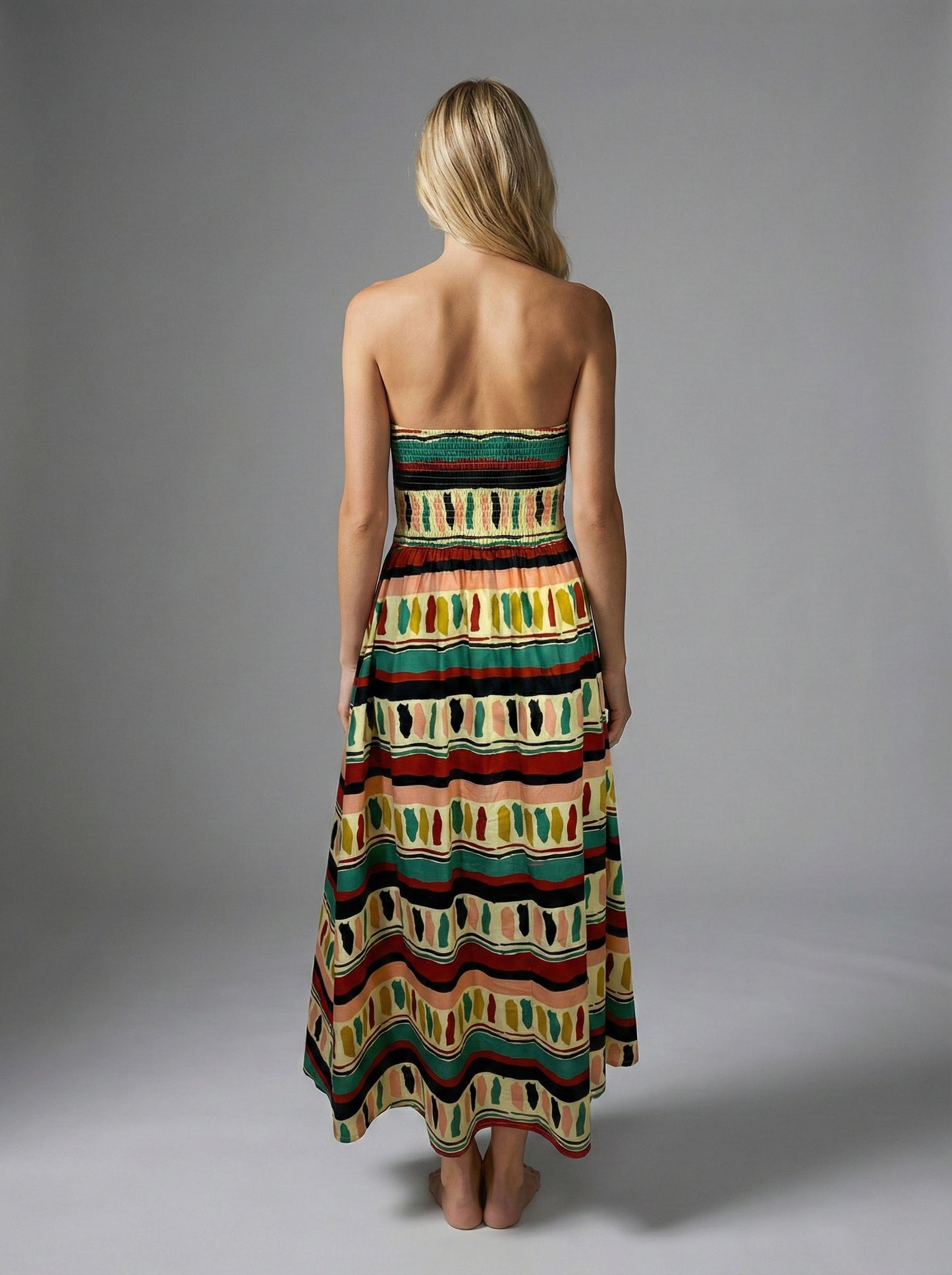 Bohemian Stripe Smocked Maxi Dress
