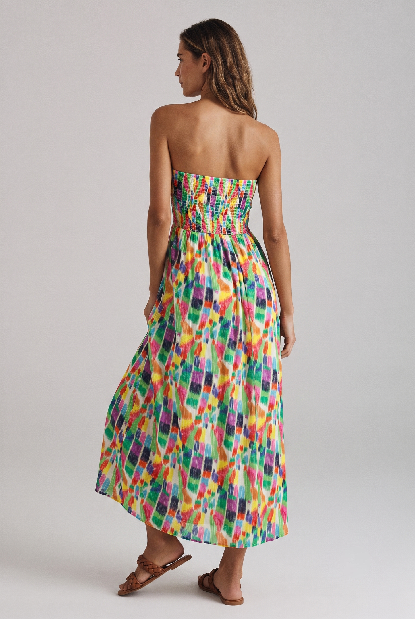 Rainbow Strokes Strapless Printed Midi Dress