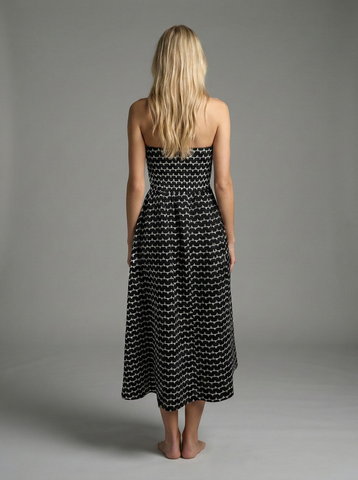 Stitch Muse Geometric Stitch Smocked Maxi Dress