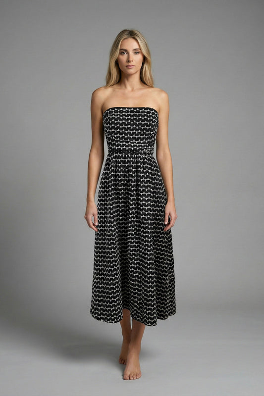 Stitch Muse Geometric Stitch Smocked Maxi Dress