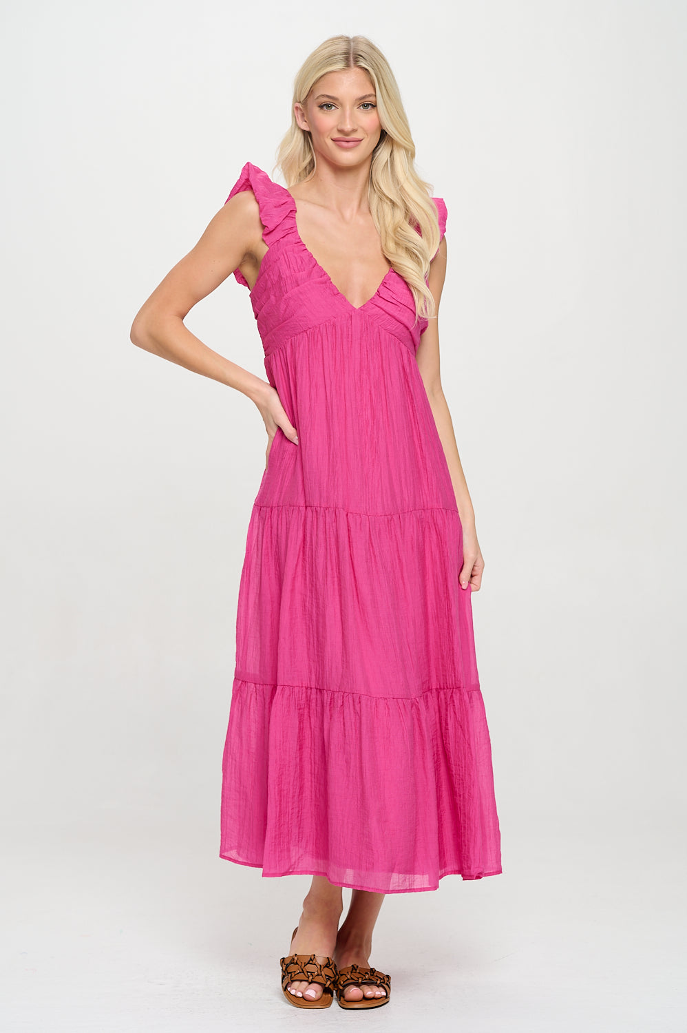 Fuchsia Breeze Ruched Maxi Dress
