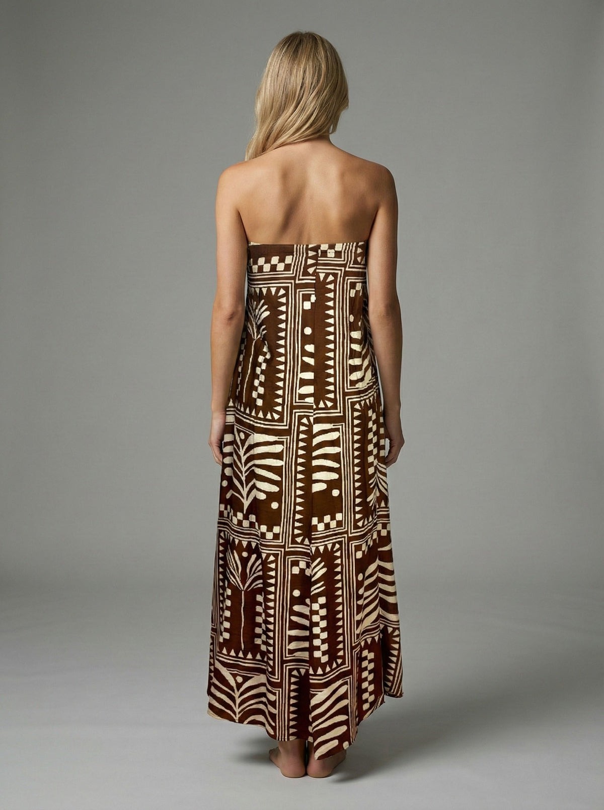 Terracotta Tribal Strapless Maxi Dress