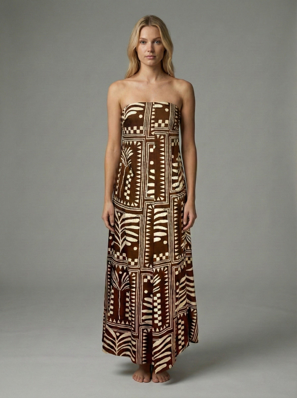 Terracotta Tribal Strapless Maxi Dress