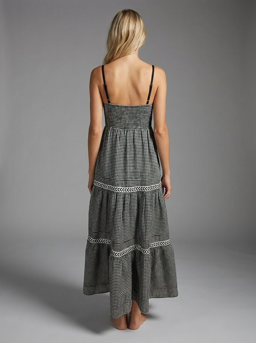 Classic Check Tiered Seersucker Maxi Dress