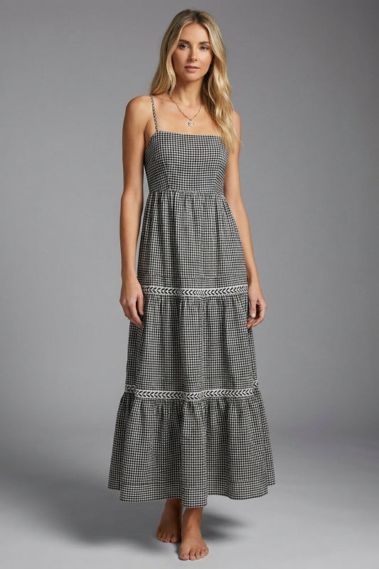Classic Check Tiered Seersucker Maxi Dress