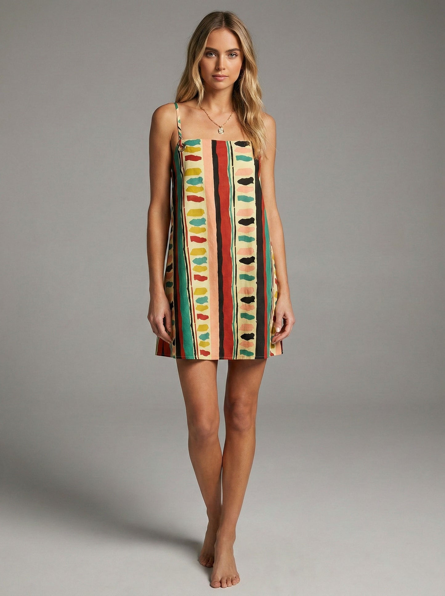 Bohemian Stripe Shift Mini Dress