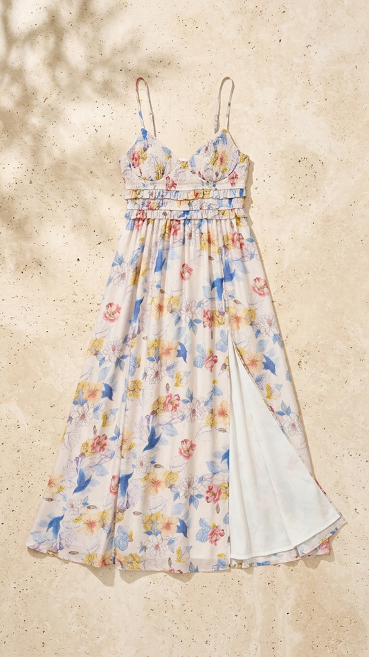 Petal Reverie Maxi Dress, Petal Reverie, women's maxi dress, abstract print, resortwear style, sleeveless silhouette by Meet Me in Santorini