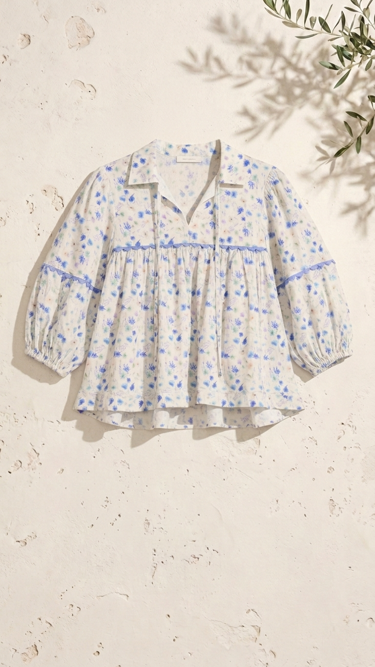 Aegean Bloom Long Sleeve Top, Aegean Bloom Long, women's top, floral print, resortwear style, feminine boutique style by Meet Me in Santorini