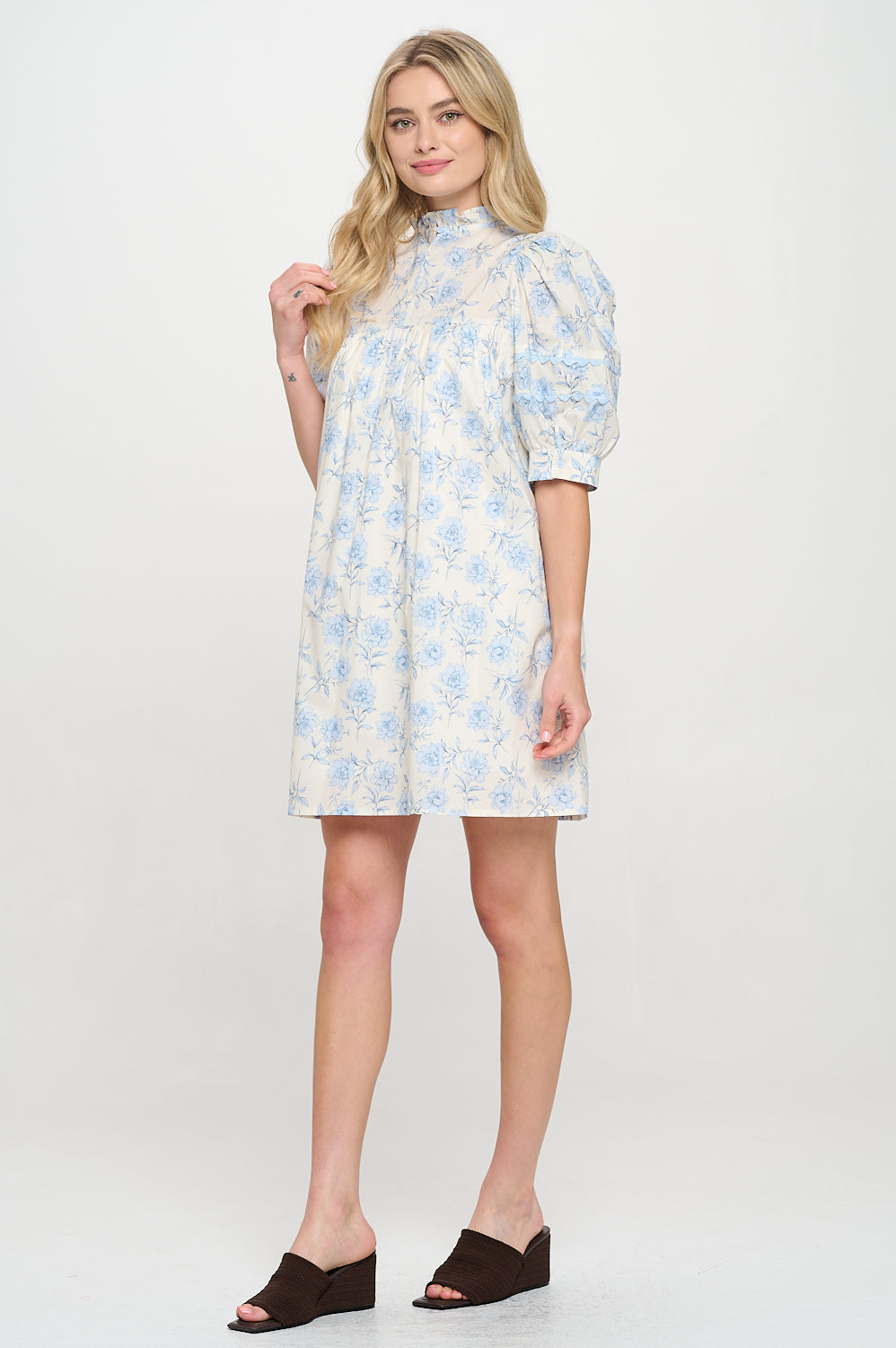 Azure Floral Short Sleeve Dress