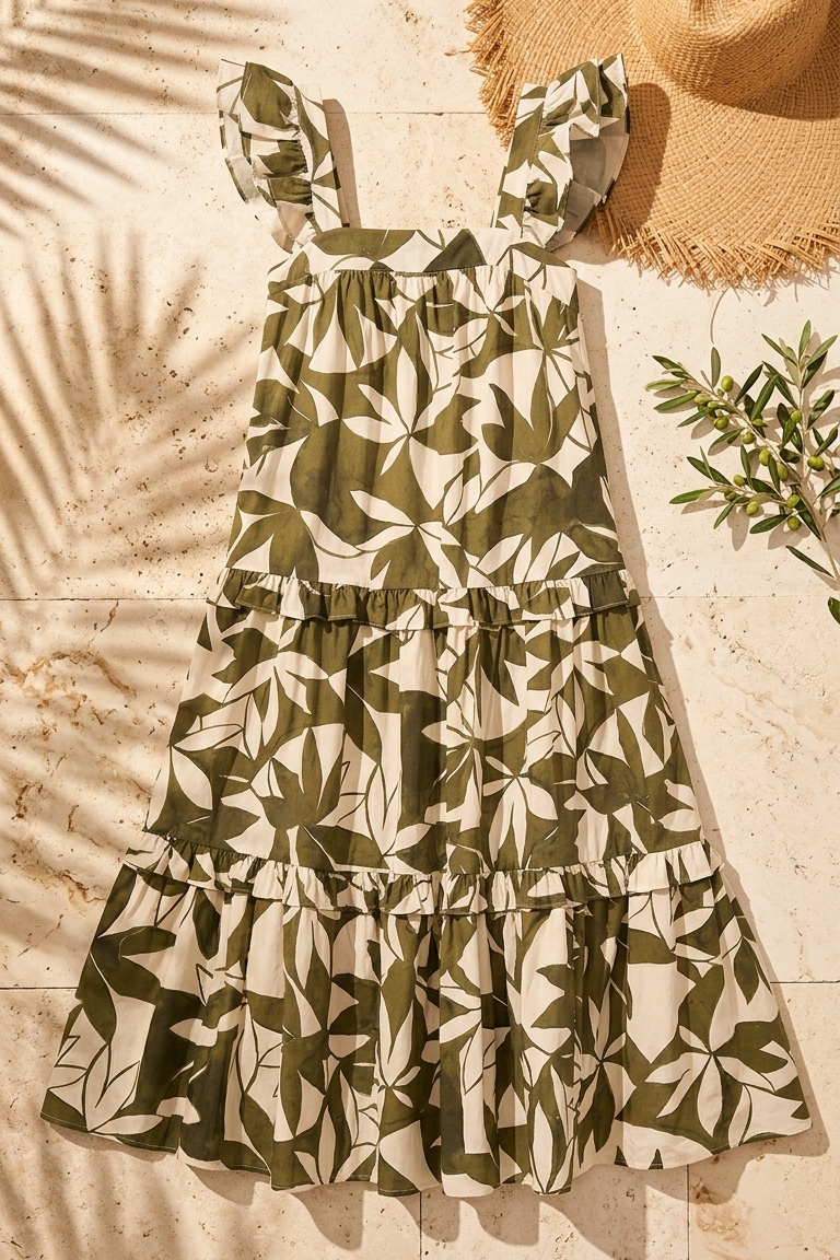 Emerald Canopy Ruffle Strap Maxi Dress