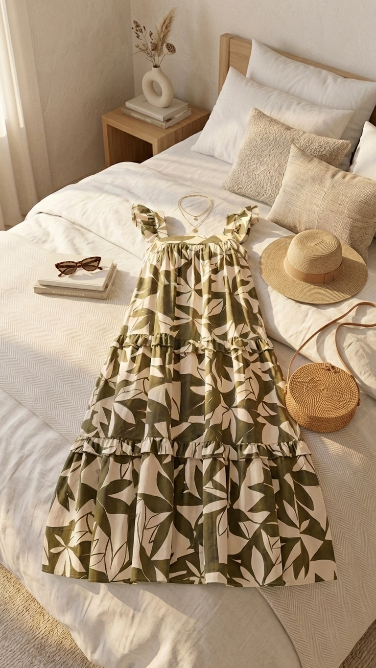Emerald Canopy Ruffle Strap Maxi Dress