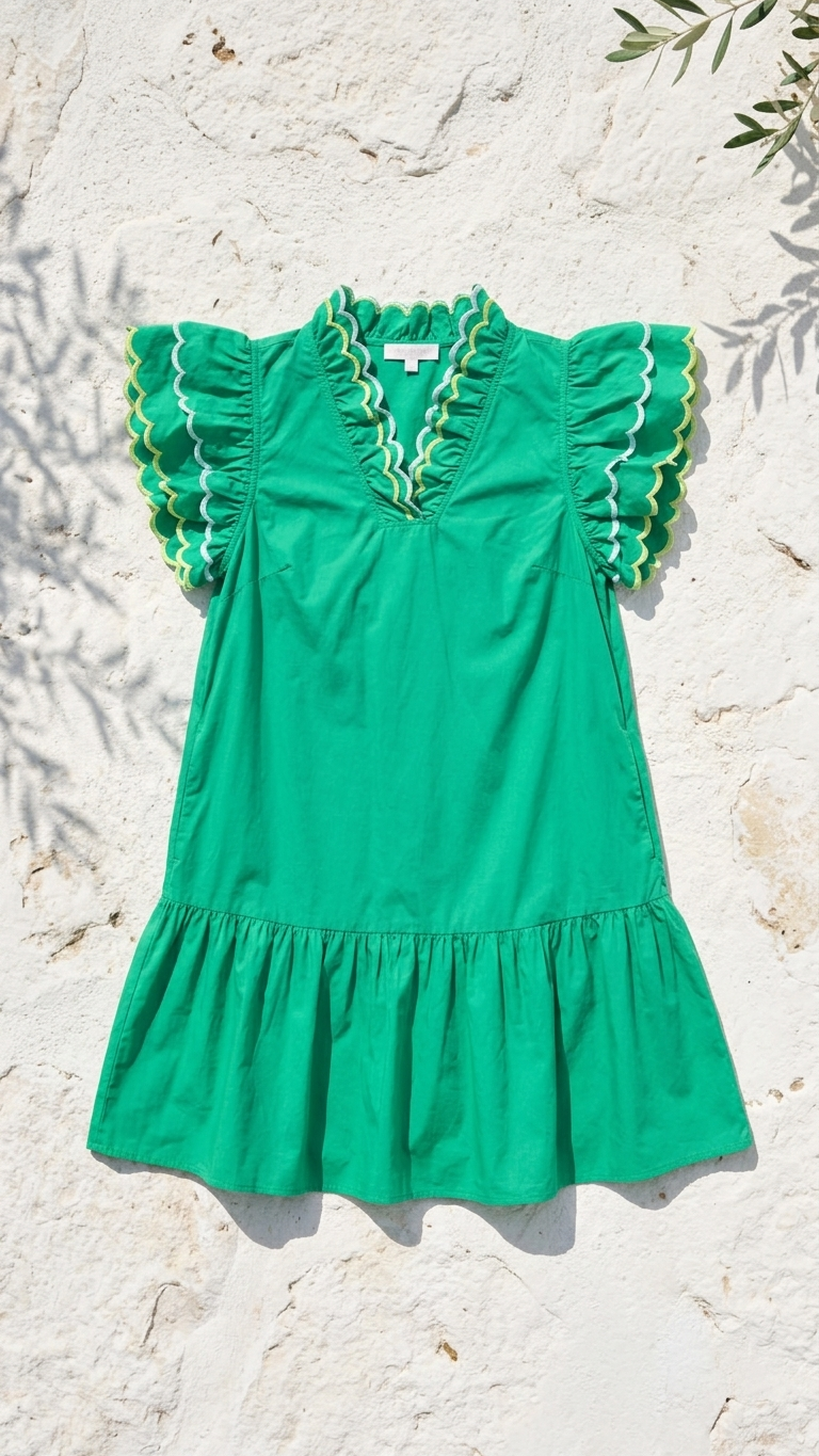 Emerald Oasis Scalloped Detailed Dress