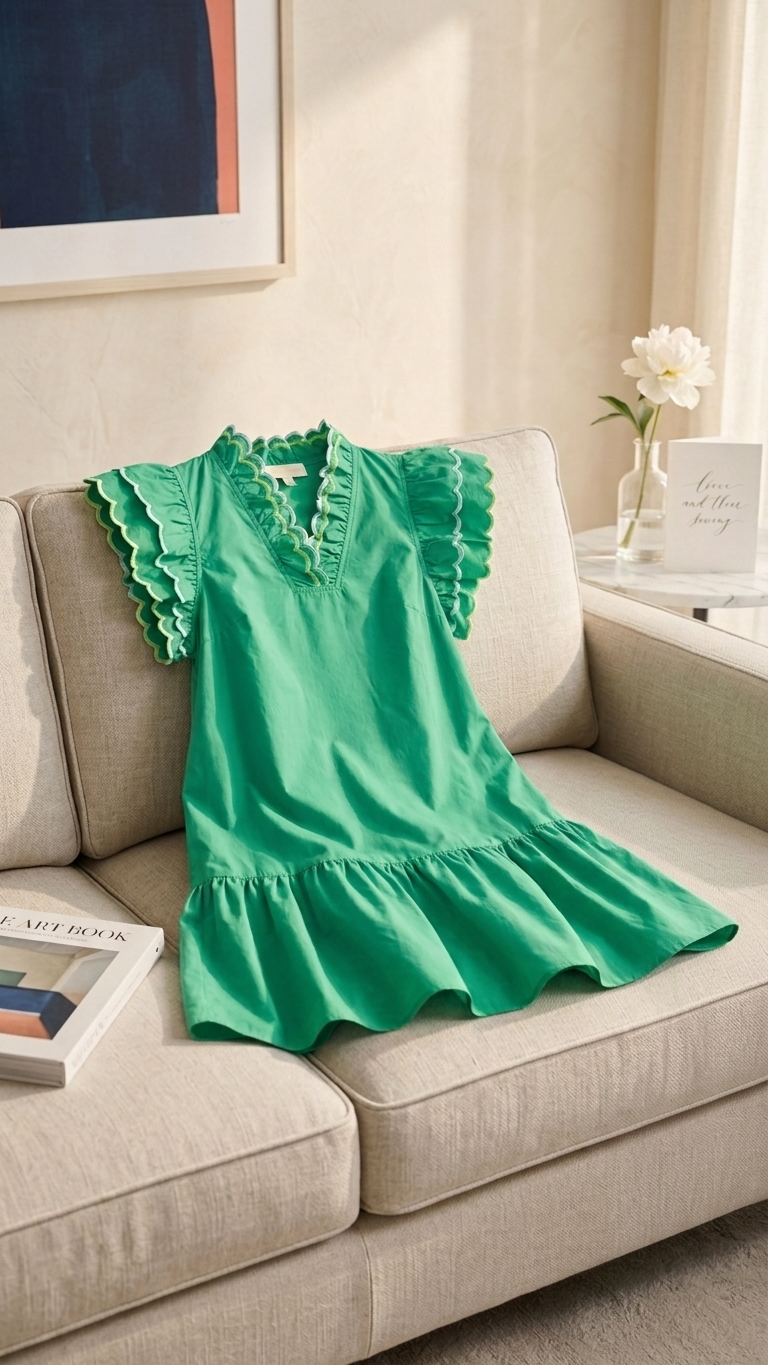 Emerald Oasis Scalloped Detailed Dress