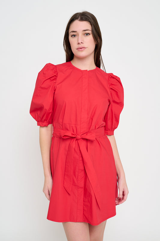 Red Poplin Button Front Dress