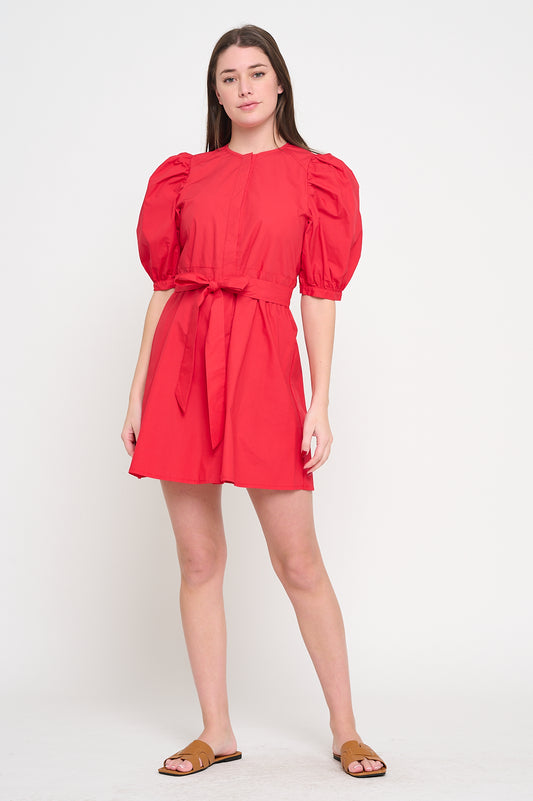 Red Poplin Button Front Dress