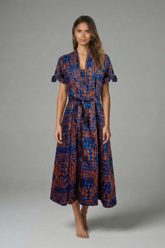 Rustic Edge Belted Midi Dress