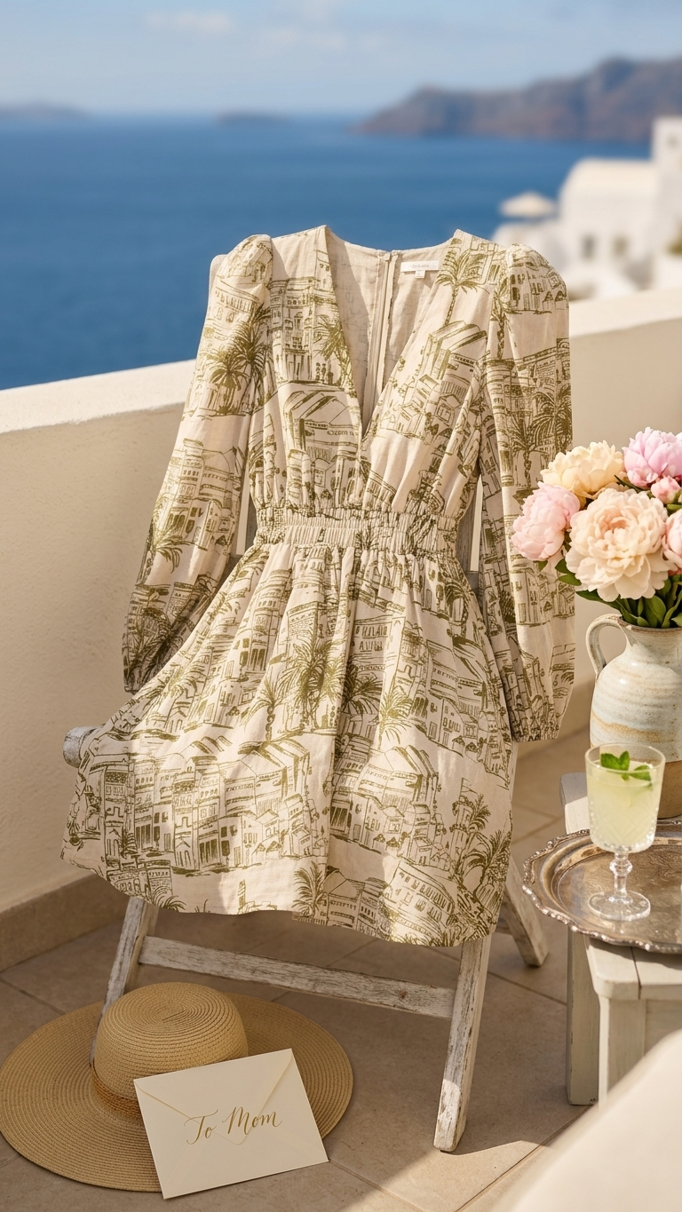 Santorini Olive Sketch Voile Smocked Mini Dress