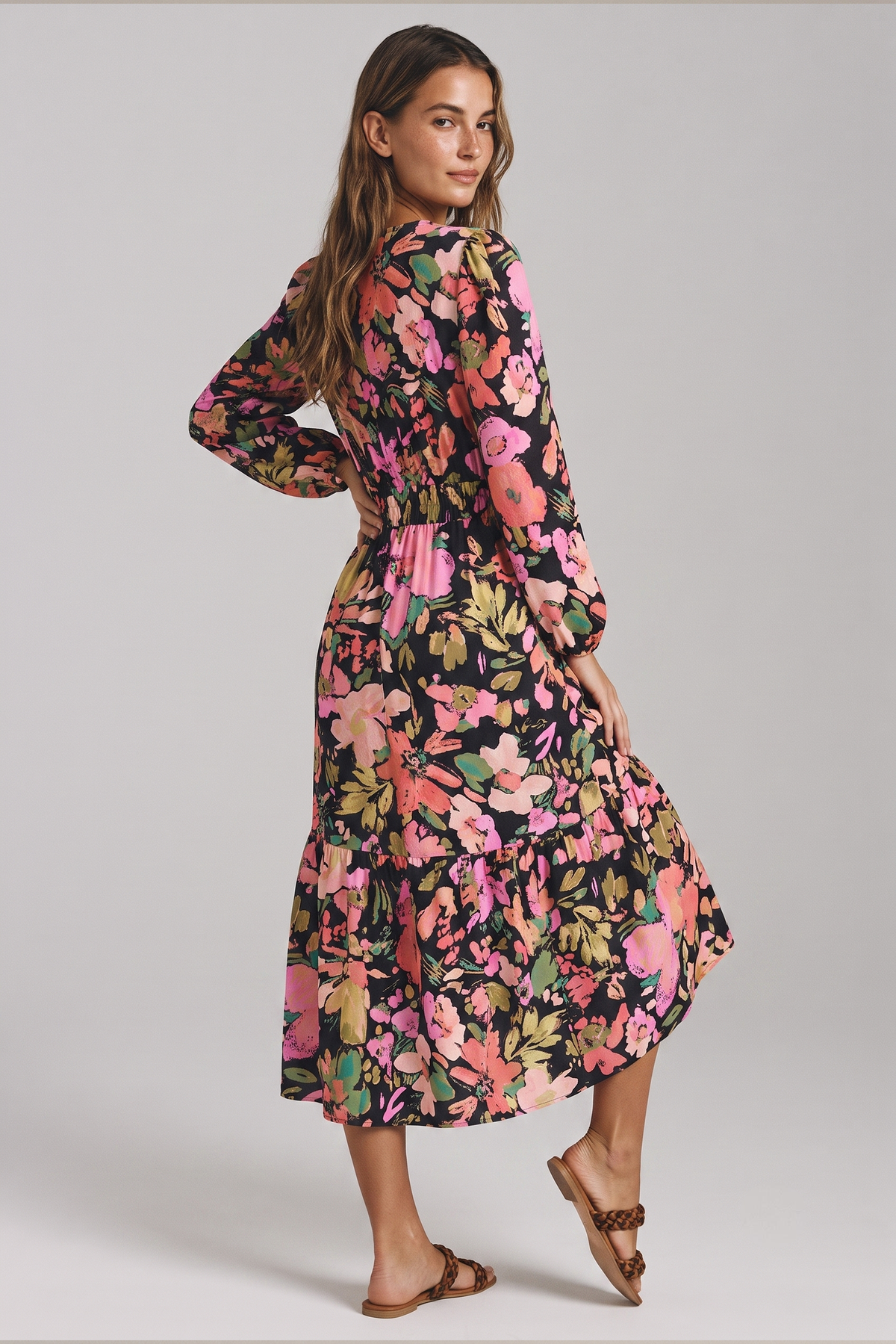 Midnight Garden Floral Smocked Maxi Dress
