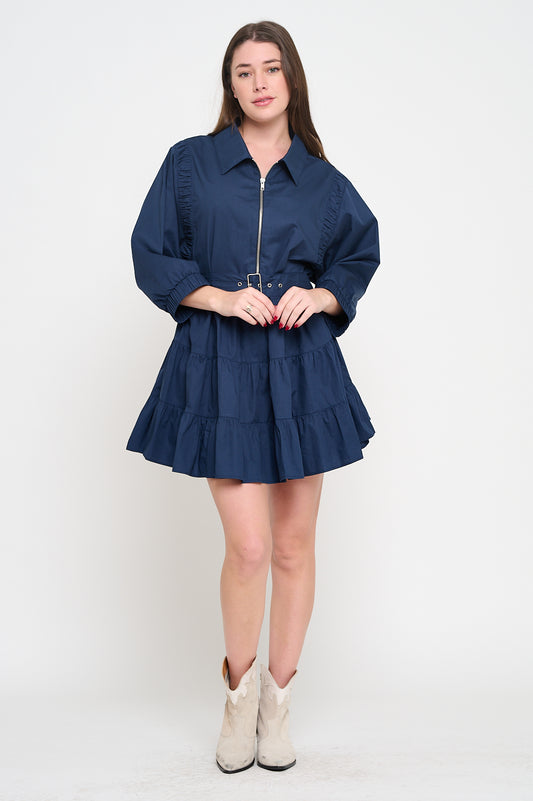 Navy Poplin Zip Up Dress
