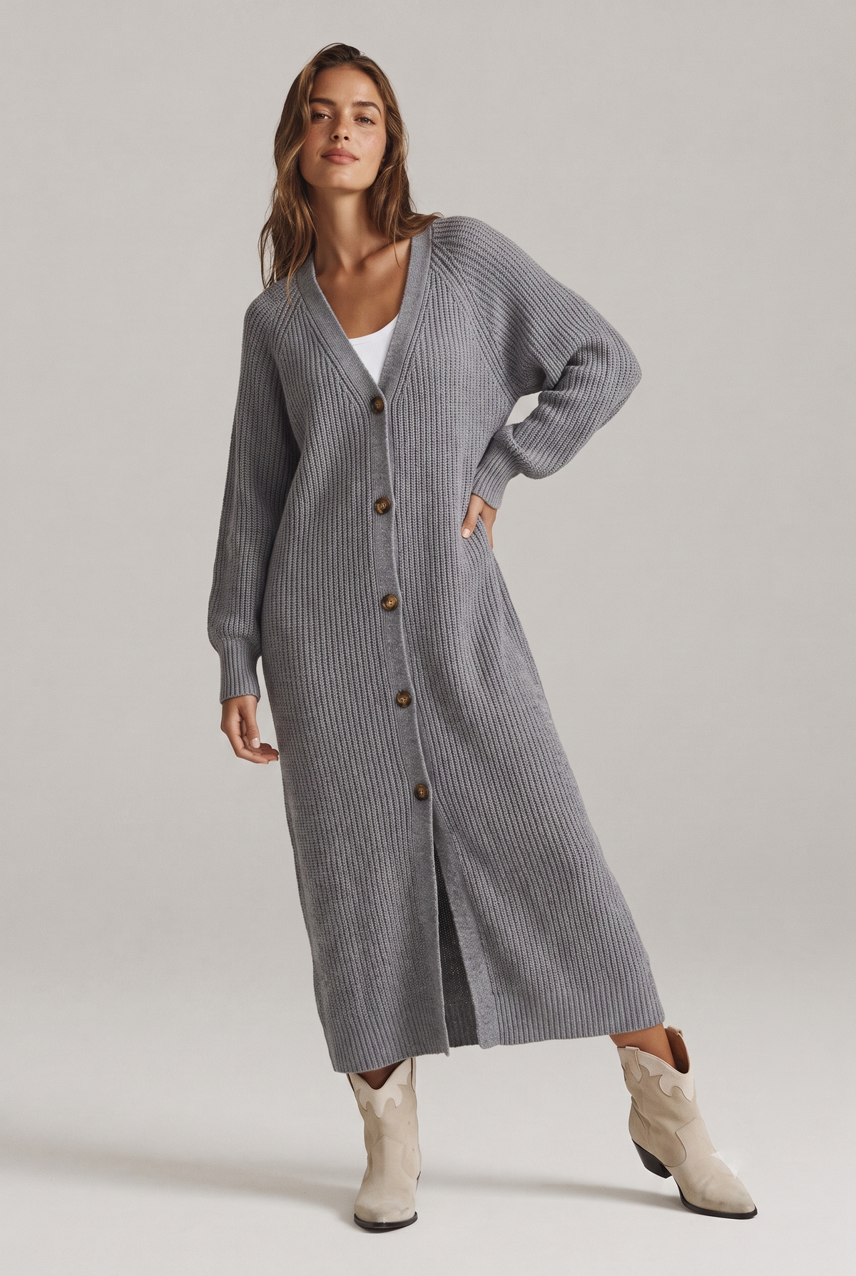 Black Button-Front Long Sweater Duster Cardigan