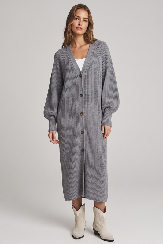 Black Button-Front Long Sweater Duster Cardigan