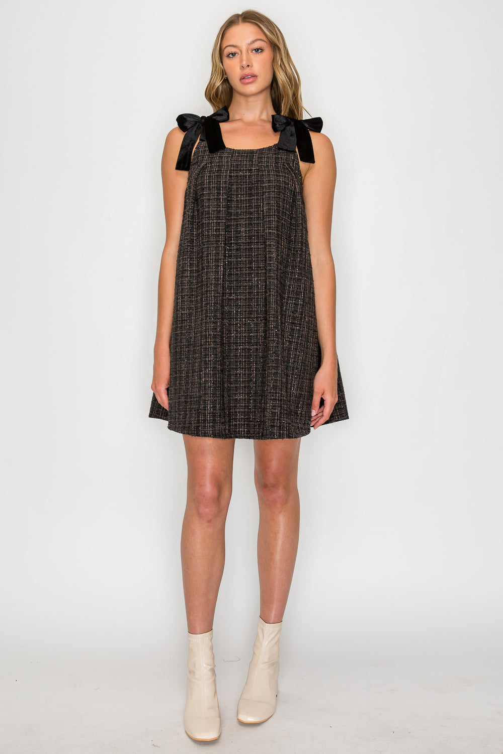 Ebony Tweed Tie Shoulder Dress