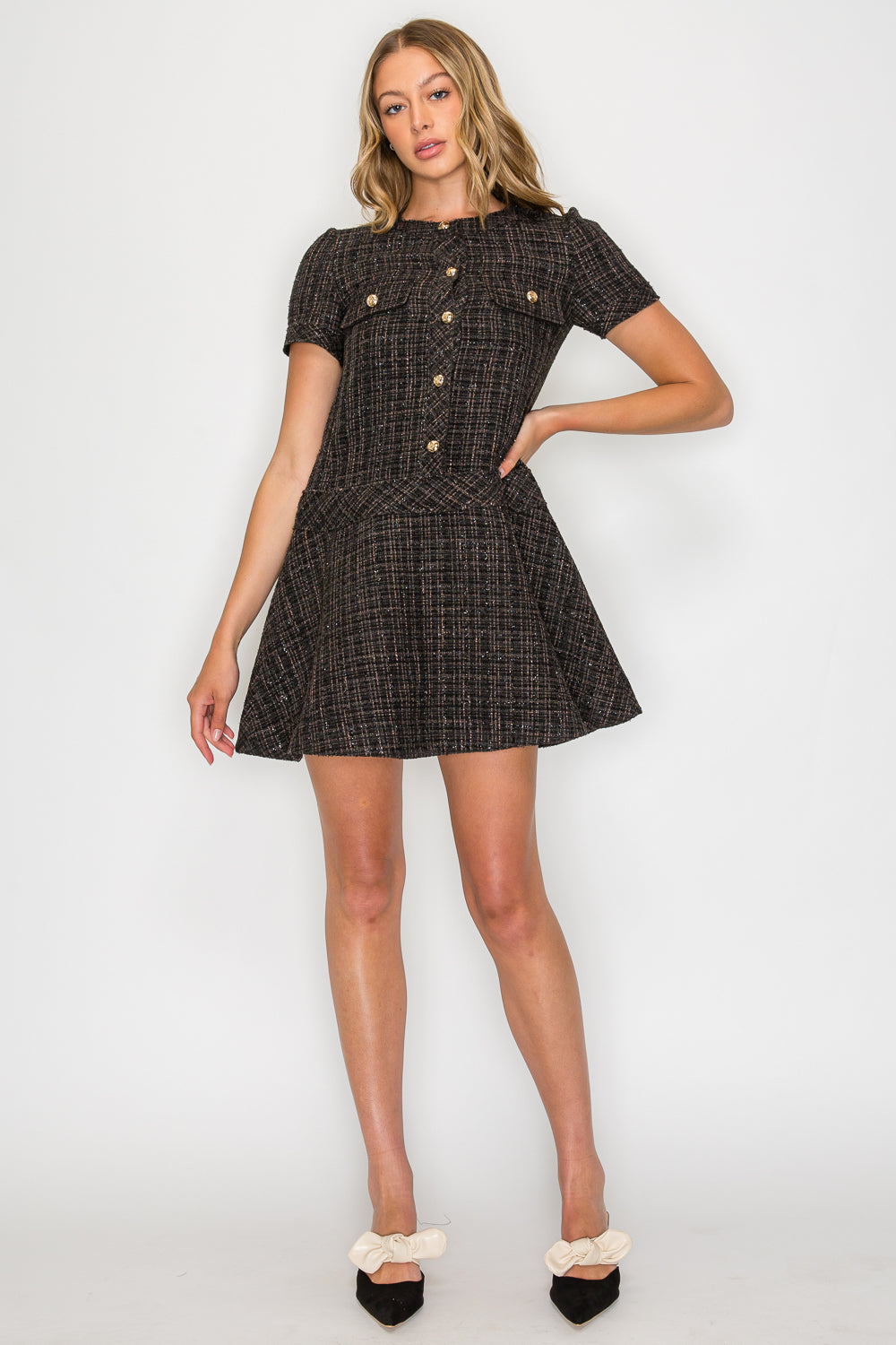 Ebony Tweed Short Sleeve Dress