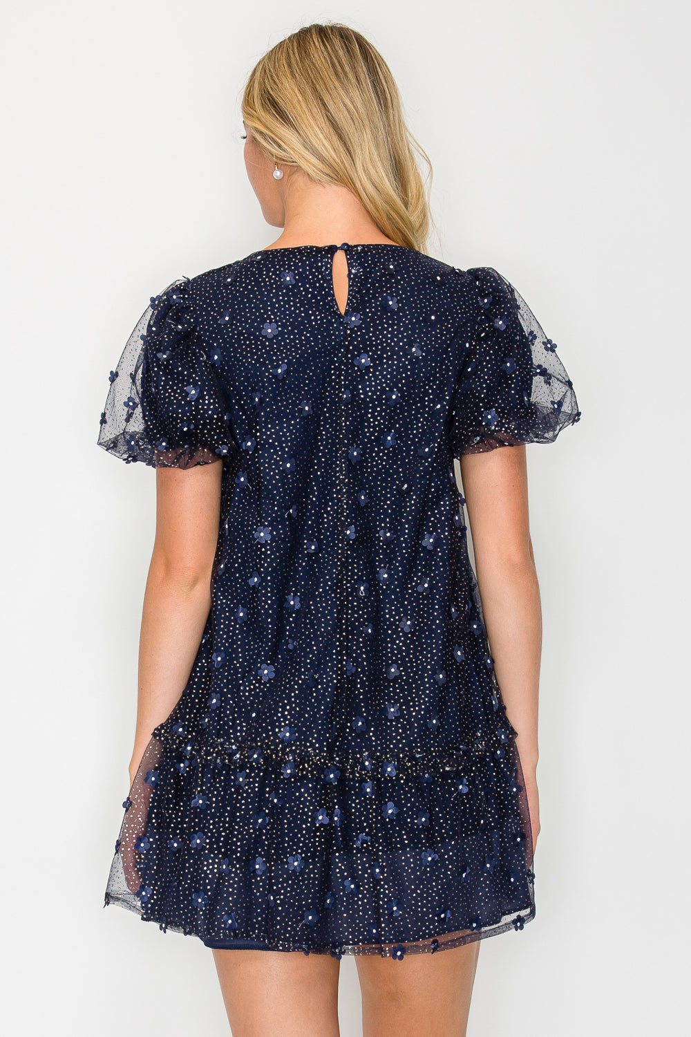 Holiday Daisy Puff Sleeve Mini Dress