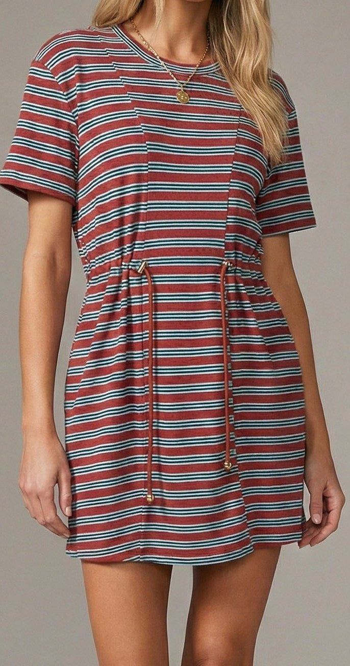 Harbor Stripes Drawstring T-Shirt Dress