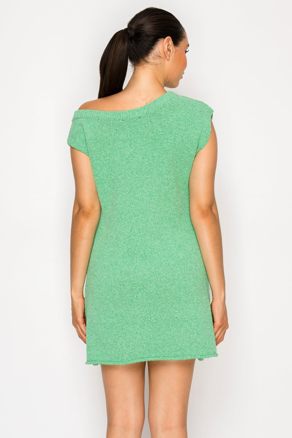 Green Sweater One Shoulder Dress