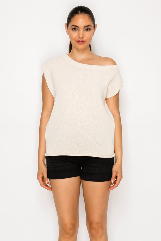 Ivory Sweater One Shoulder Top