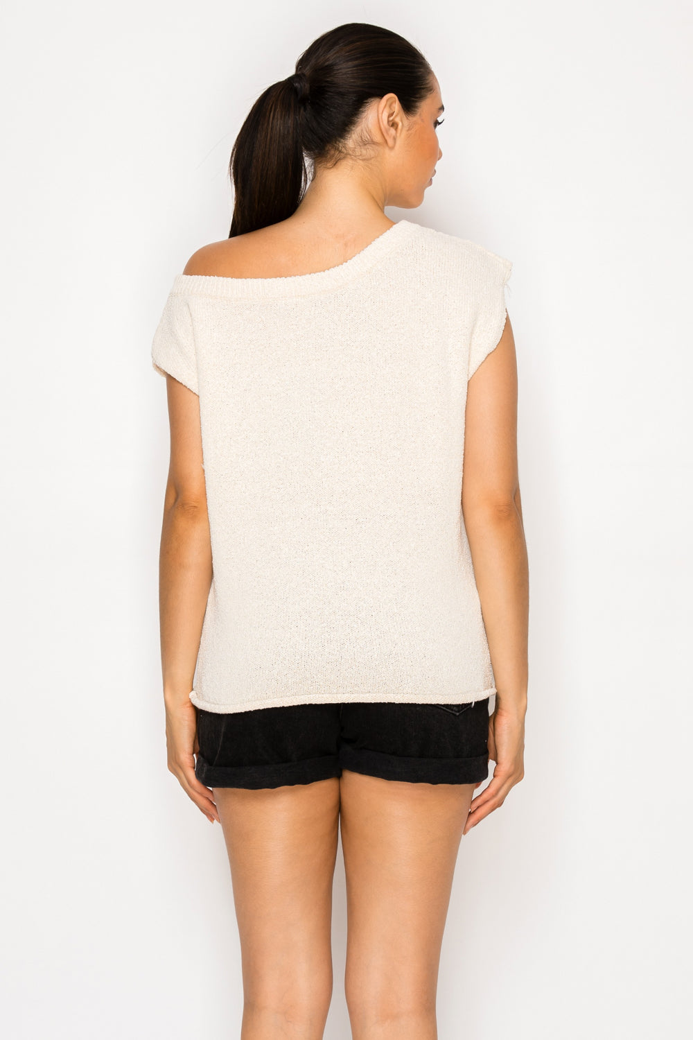 Ivory Sweater One Shoulder Top