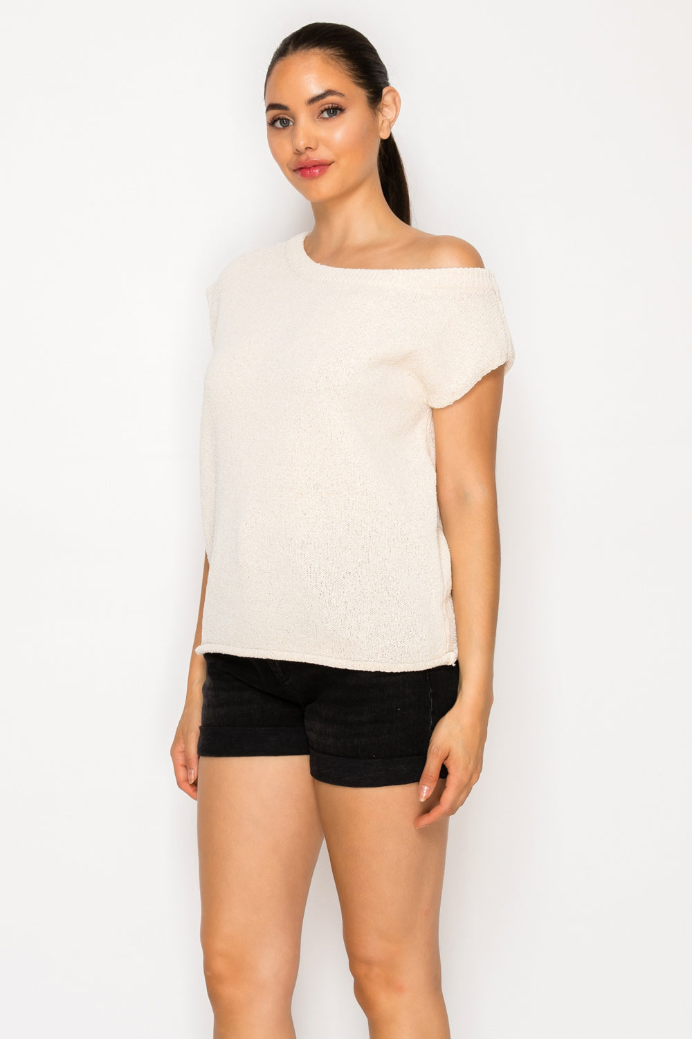 Ivory Sweater One Shoulder Top