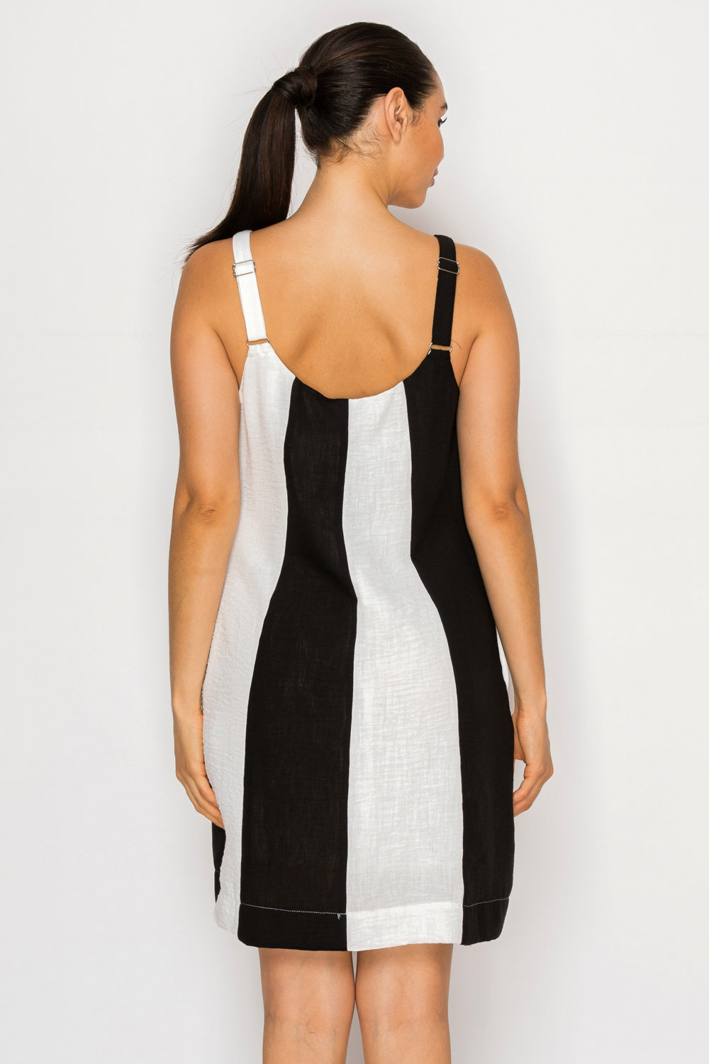 Black White Linen Short Dress