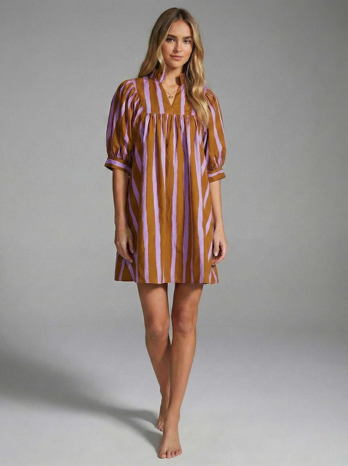 Abstract Stripe Babydoll Mini Dress